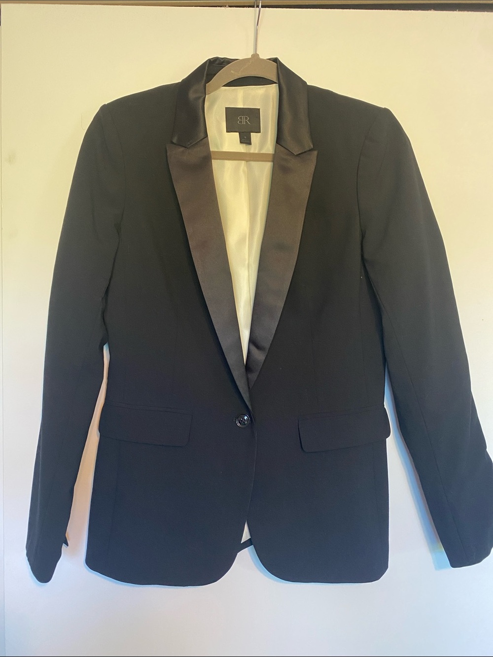 Banana Republic Black Satin Lapel One-Button Blazer